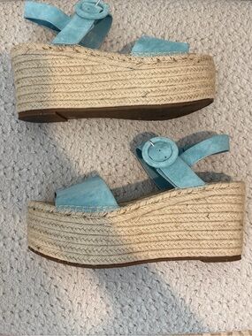 Marc Fisher Sky Blue Suede Platform Espadrille Sandal